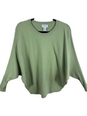 Carmen Marc Valvo Ribbed Knit Batwing Sleeve Sweater Green‎ Zipper Detail Medium